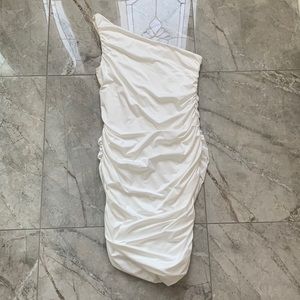 White Ruched one shoulder dress